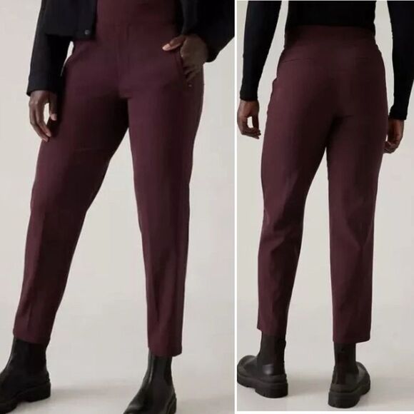 ATHLETA Spiced Cabernet Endless Satin Side Stripe Jogger Pull On Pants-6 - Picture 1 of 10